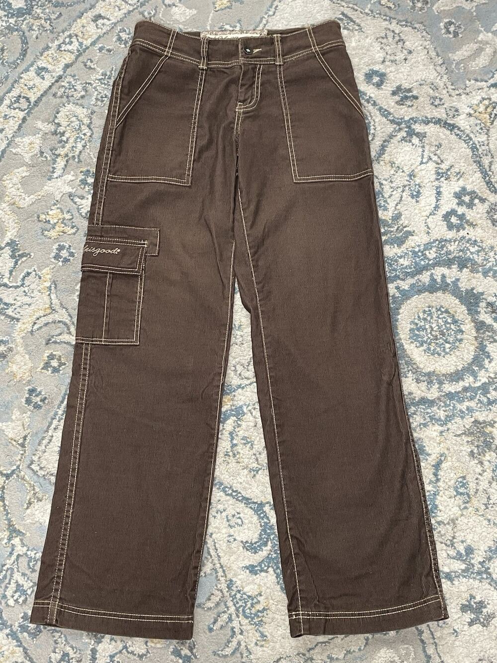 Life Is Good Brown Corduroy Cargo Pants Women’s 2 Wide Leg Y2K Utility